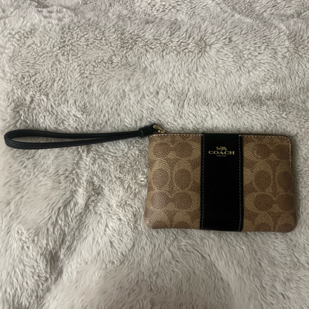 Coach Black and Brown Signature Wristlet